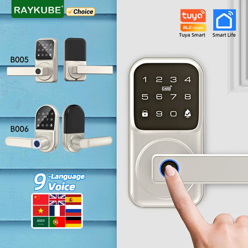 

RAYKUBE Tuya BLE Intelligent Fingerprint Electronic Deadbolt With 9-Language Voice Doorbell APP Control Unlock B005/B006