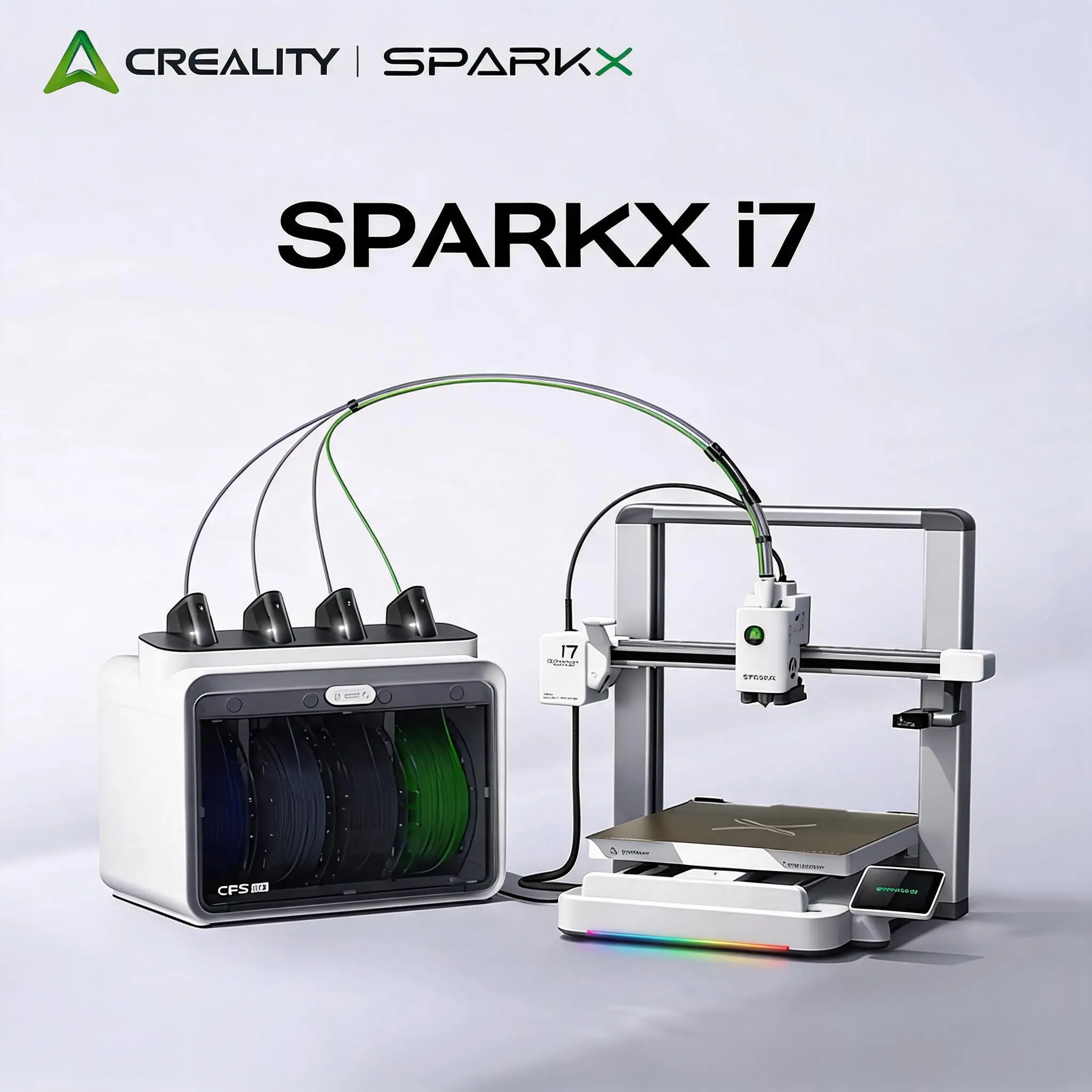 Impressora 3D Creality SPARKX I7 Color Combo CFS Lite com Caixa de Materiais Multicoloridos, AI Photo-to-3D, Velocidade de Impressão de 500mm/s, Tamanho de Impressão 260×260×255mm