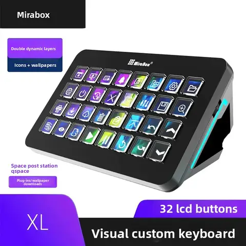 Mirabox XL 32-Key LCD Macro Keyboard RGB Programmable Keypad for OBS Streaming Editing Gaming Smart Auto Switching