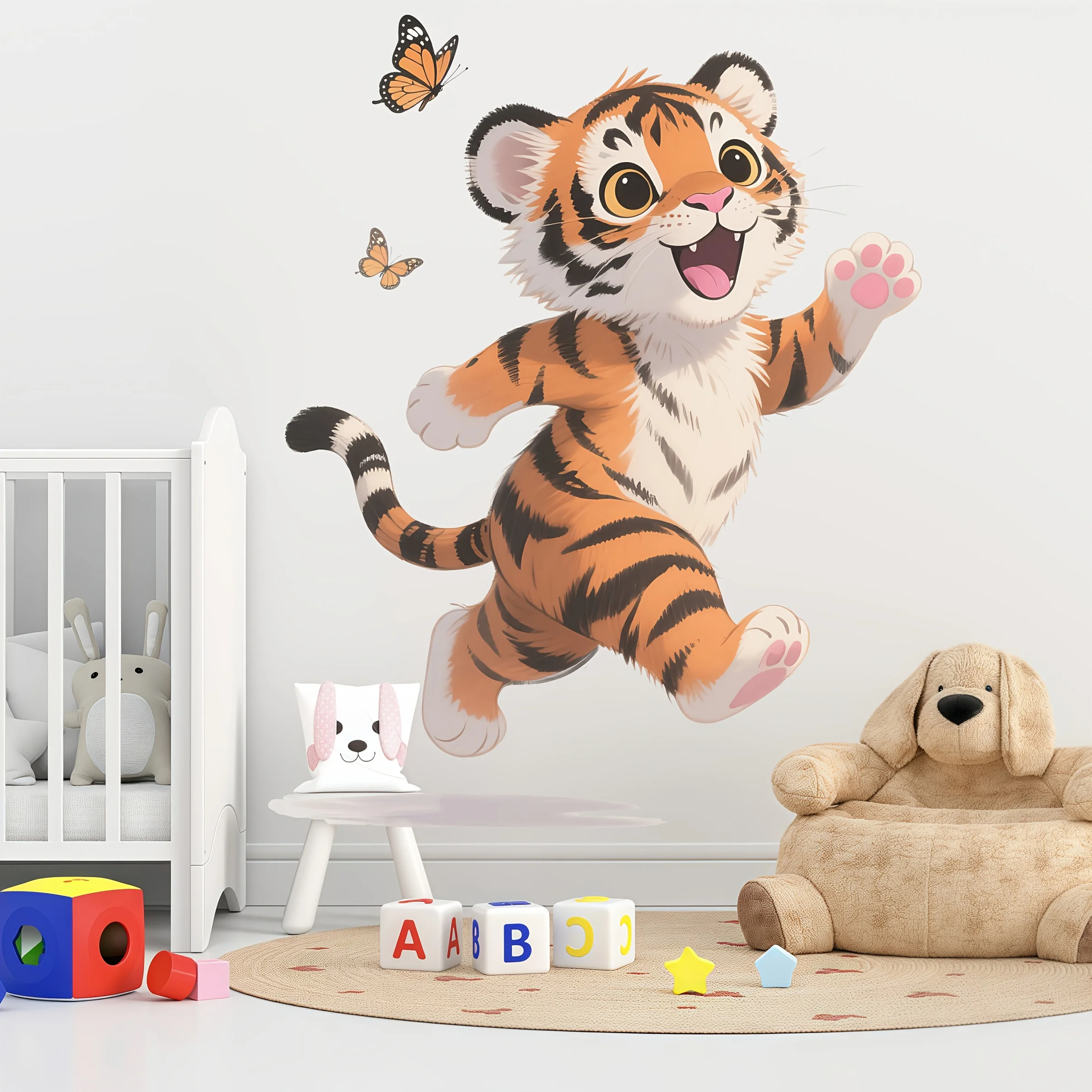1Pc Happy Little Tiger Wall Sticker, Self-Adhesive Pvc Home Decoration DIY Sticker, Suitable for Study Room, Cabinet, Living Room, Bedroom, Dining Room, Bathroom, Entryway, Doors and Windows, and Wall Decals, Easily Create a Warm and Fun Space, a Creative and Thoughtful Gift for Family, Friends, and Loved Ones