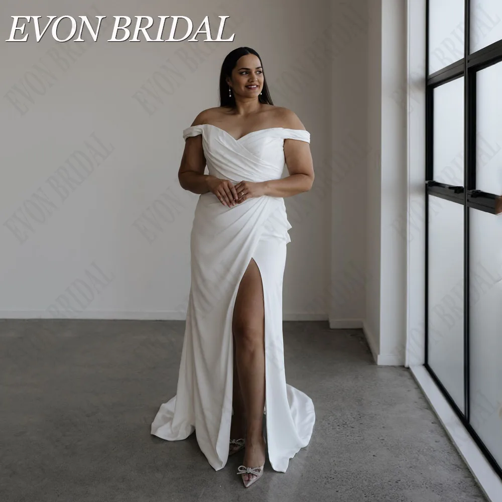 

EVON BRIDAL Mermaid Plus Size Wedding Dresses Off Shoulder Backless Satin Side Split Simple 2024 Bride Gowns Vestido De Novia