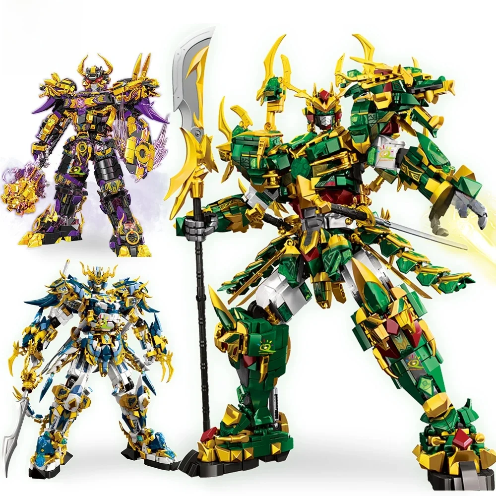 HUIQIBAO SunWuKong Krieger Mech Roboter Bausteine MOC Chinoiserie Action Figur Ziegel Kinder Stadt Bau Display Spielzeug