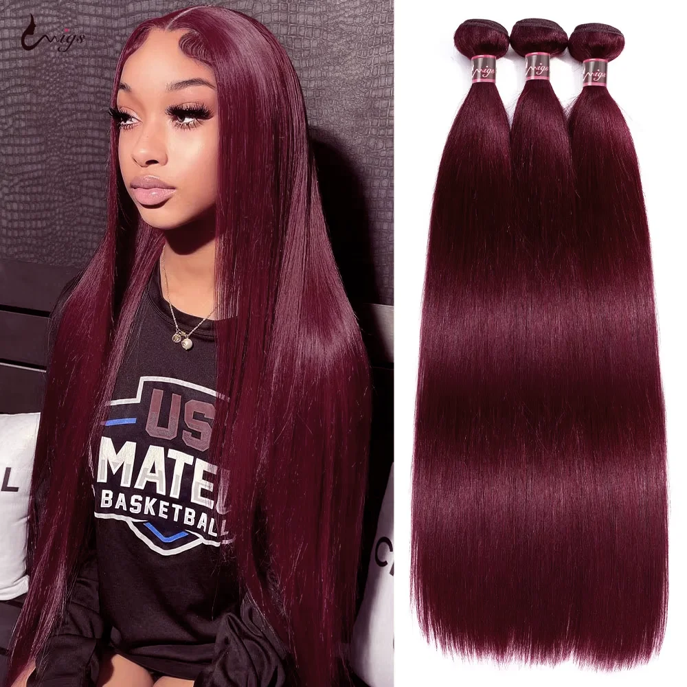 Uwigs Colored Burgundy Red 30 Inch Bundles Human Hair Bundles Brazilian Hair Extension 99J Silk Bundles Remy Weaves Bundles Hair