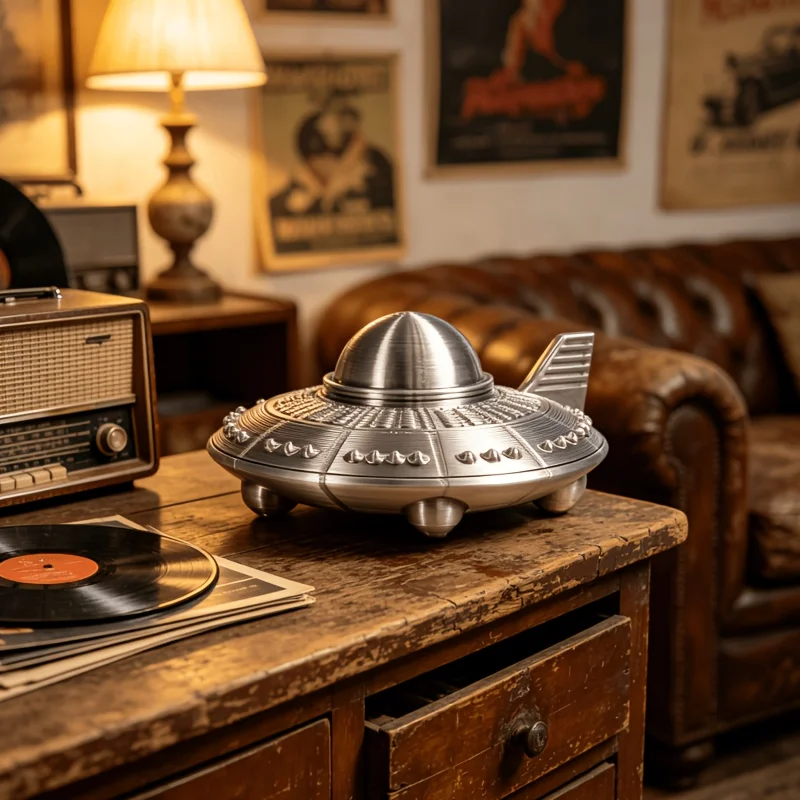 1 Piece Retro Ufo Desktop Decoration Ornament, Mini Ufo Space-Themed Collectible Figurine, Creative Sci-Fi Trendy Toy Gift, Suitable for Classroom Prizes, Halloween/Christmas/Easter Party Gifts, Best Christmas Choice