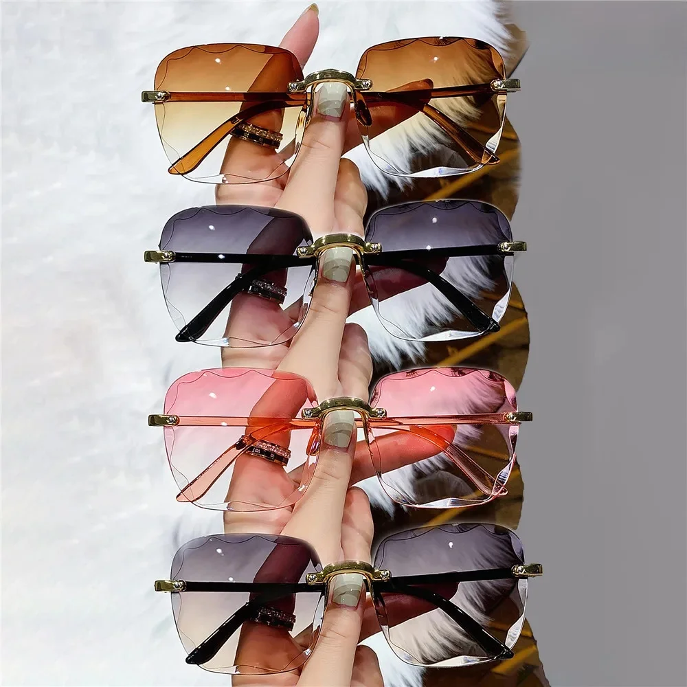 4 STKS Vierkante Randloze Zonnebril Vrouwen Luxe Merk Designer Zomer Rode Bril Mode zonnebril Voor Mannen Shades Oculos - afbeelding 2