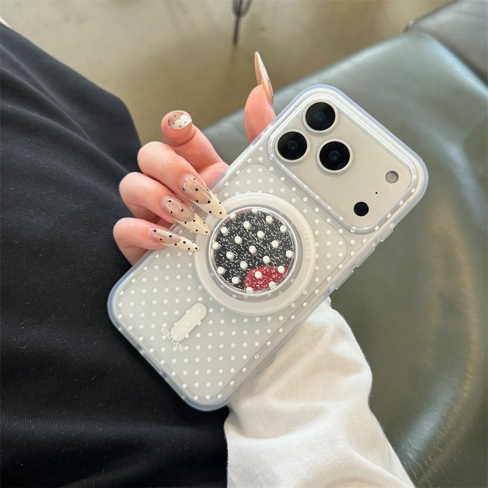Korean INS Simple Polka Dots Magnetic Phone Case for iPhone 17 Pro 15 16 15 Pro 16 Pro Max 17 With Magsafe Glitter Stand Cover
