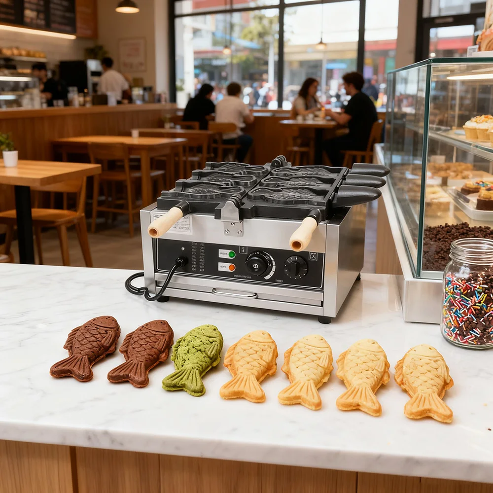 صانع Taiyaki التجاري 3 قطعة على شكل سمكة آيس كريم كعكة الوافل مخروط آلة وجبة خفيفة معدات طعام الشارع غير لاصقة 220 فولت 110 فولت