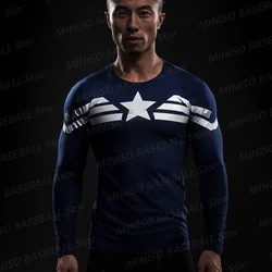 2024 New Summer Boy Marvel Captain America Long Sleeve for Men3D Printed Marvel Comics Rogers Kids/Adults Gym Parent-Child Top