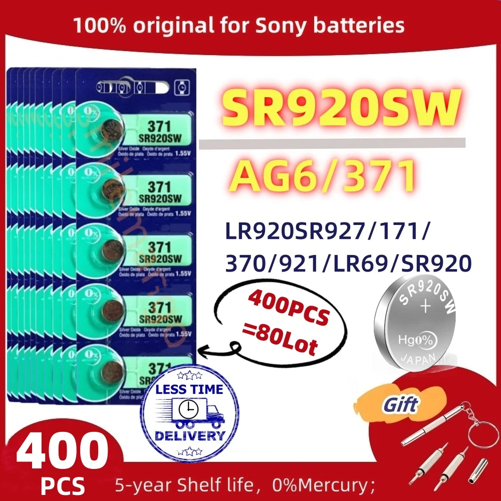 

400pcs Original For SONY LR920 AG6 Alkaline Button Batteries L921 LR921 SR920SW 371 171 370 SR920 Coin Cell for Watch Clock