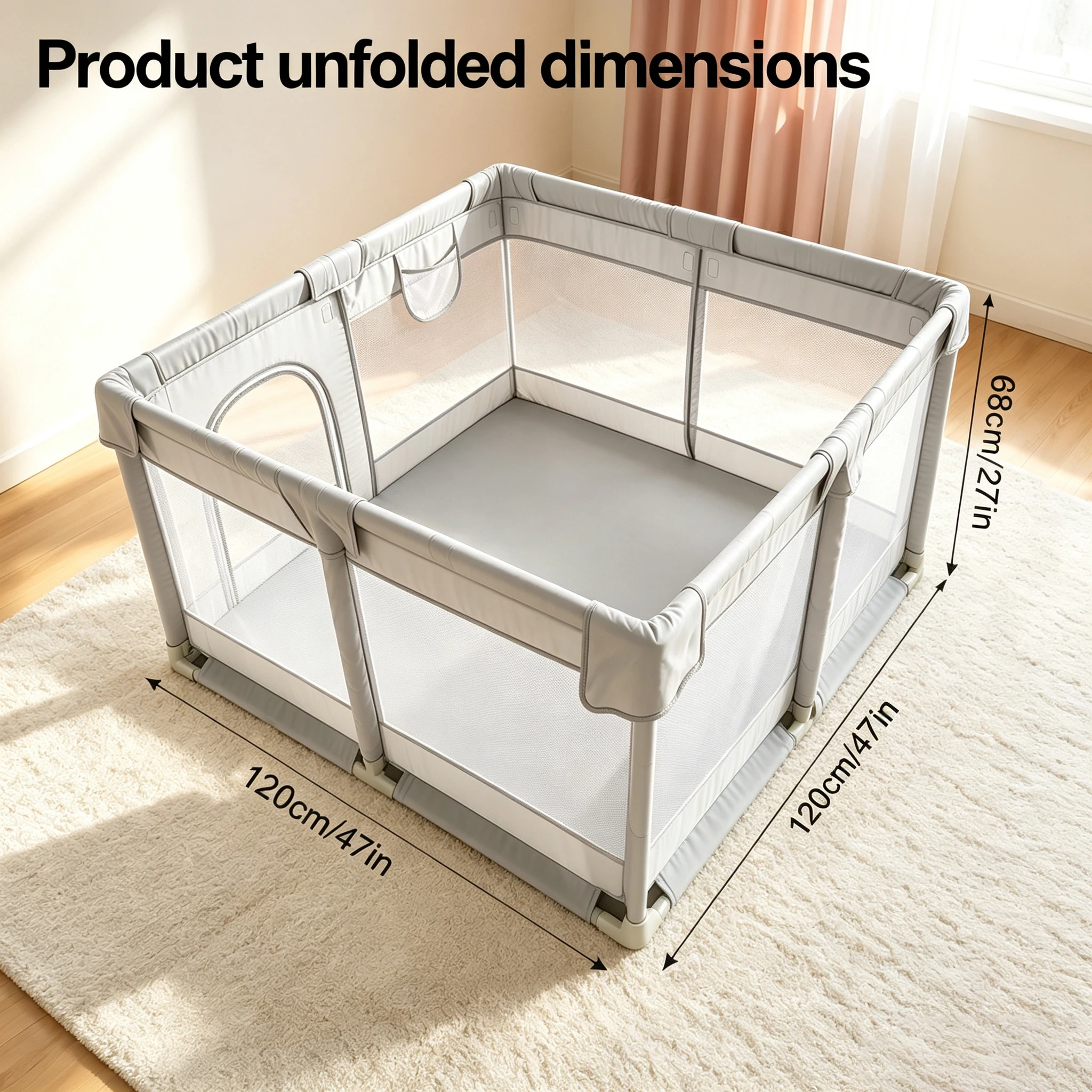 Baby Playpen with Anti-Slip Mat, Sturdy&Safety Baby Fence,for Infants & Toddlers 47×47×27 Inch Grey Breathable Mesh Baby Playpen, Sturdy Safe Easy Assembly Indoor Outdoor Toddler Activity Play Yard, Ideal Holiday Gift for Kids
