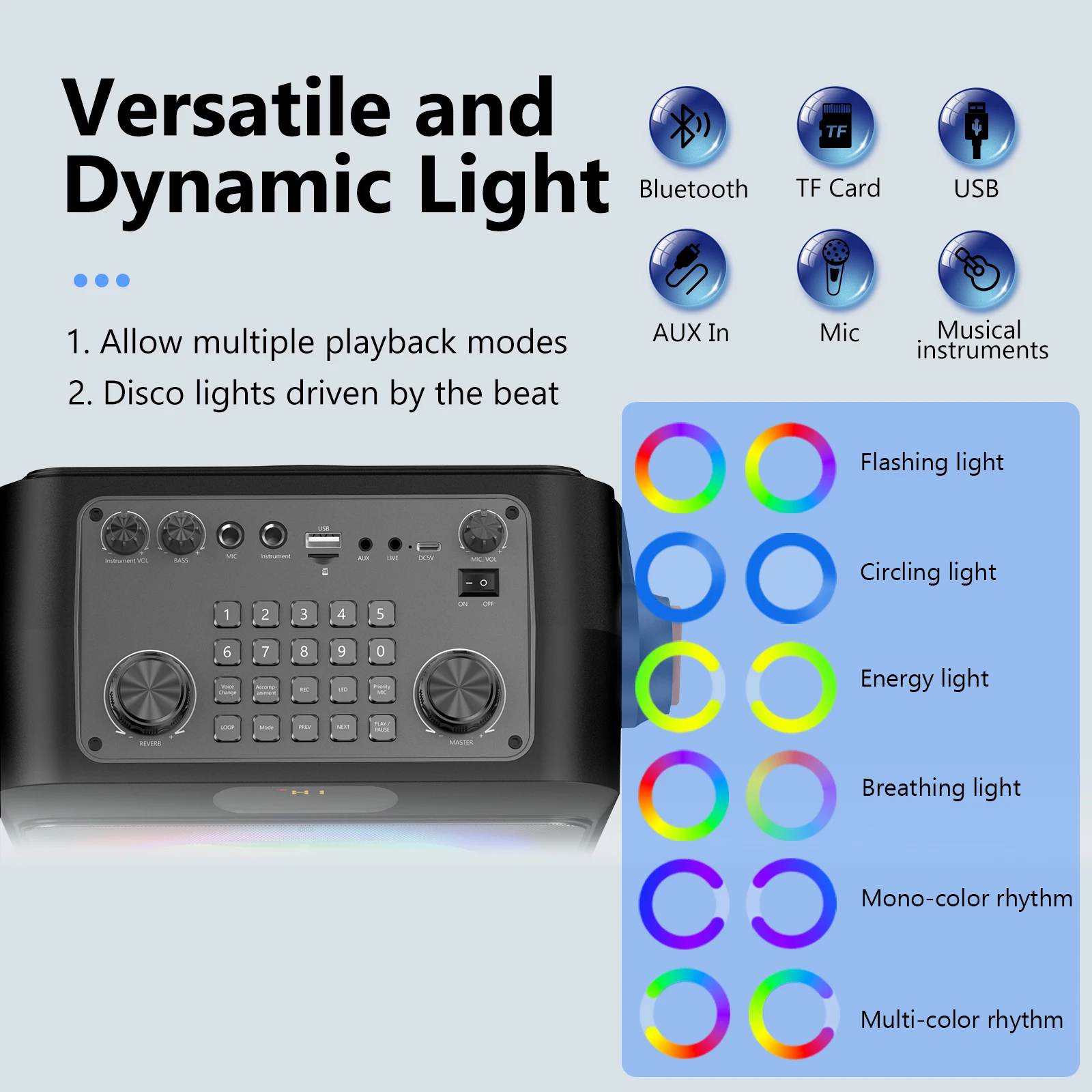 JYX T19 High Power Karaoke Bluetooth Speaker Music Rhythm Light 360-Degree Stereo Surround Wireless Subwoofer with 2 Microphone