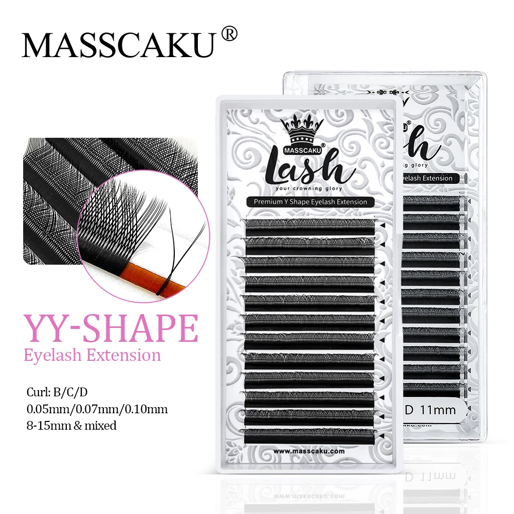 MASSCAKU Y Shape Individual Hand Woven Premium Soft Light Natural YY Eyelashes Extension Supplies Mesh Net Cross Makeup Lashes