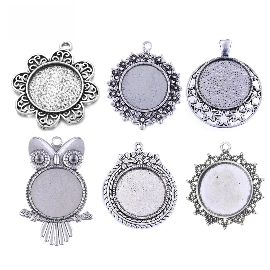 JUYA 10 sztuk/partia 25mm starożytny Cabochon podstawa taca Bezel puste ustawienie dla wisiorek naszyjnik DIY komponenty do wyrobu biżuterii biżuteria — zdjęcie 2