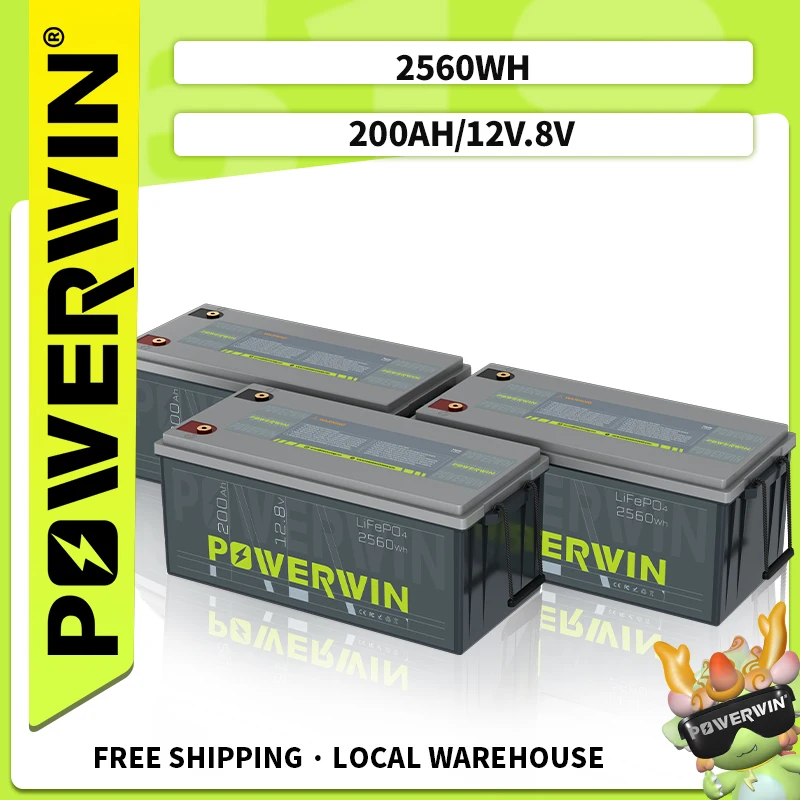 

POWERWIN BT200 High Energy Consumption Off-grid, Industrial Equipment 12V 200Ah LiFePO4 Battery 2560Wh(3PCS)