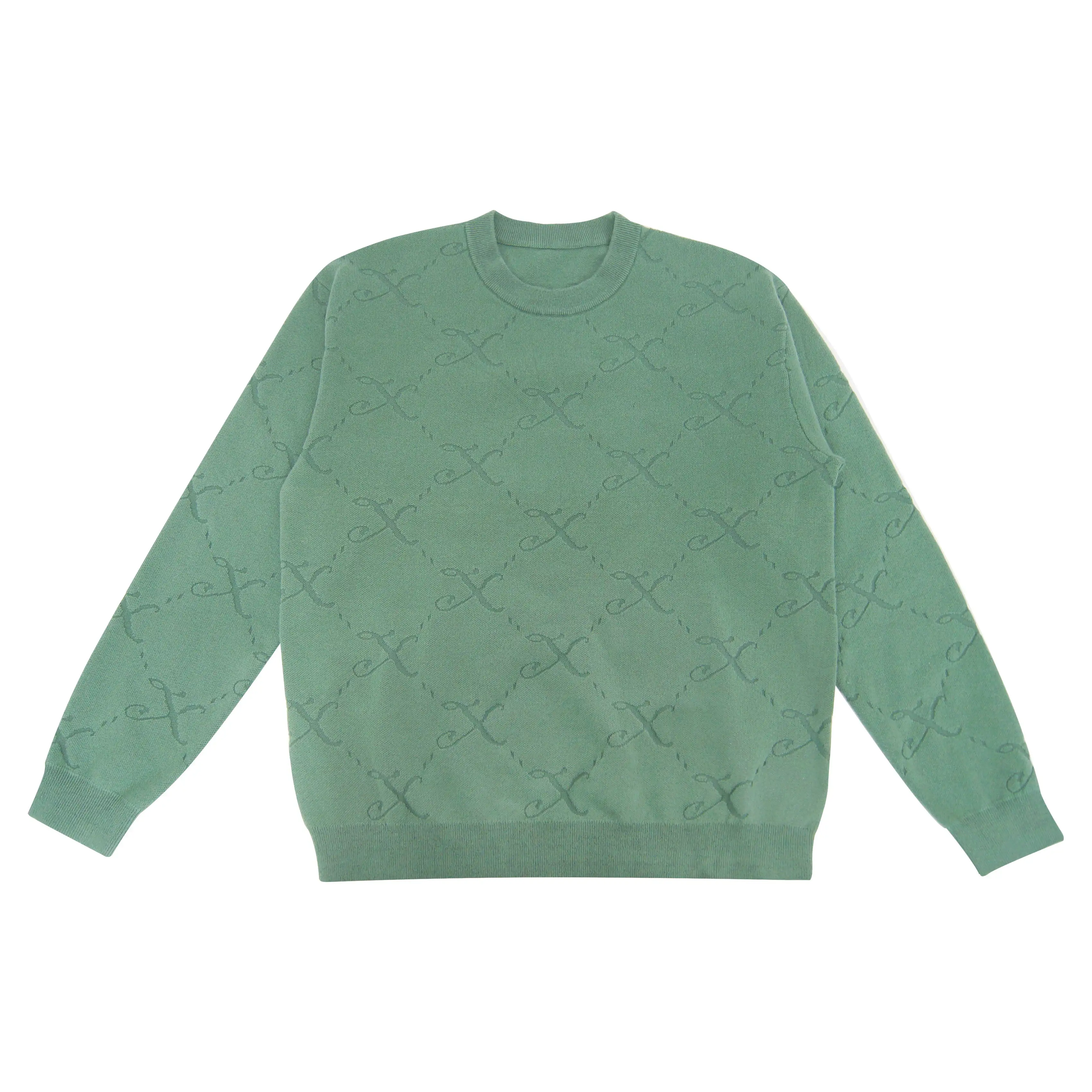 

Men's Pullover Sweater Men's Four Seasons Fashion Casual Wearable Green Jacquard Letter x Pullover Sweater