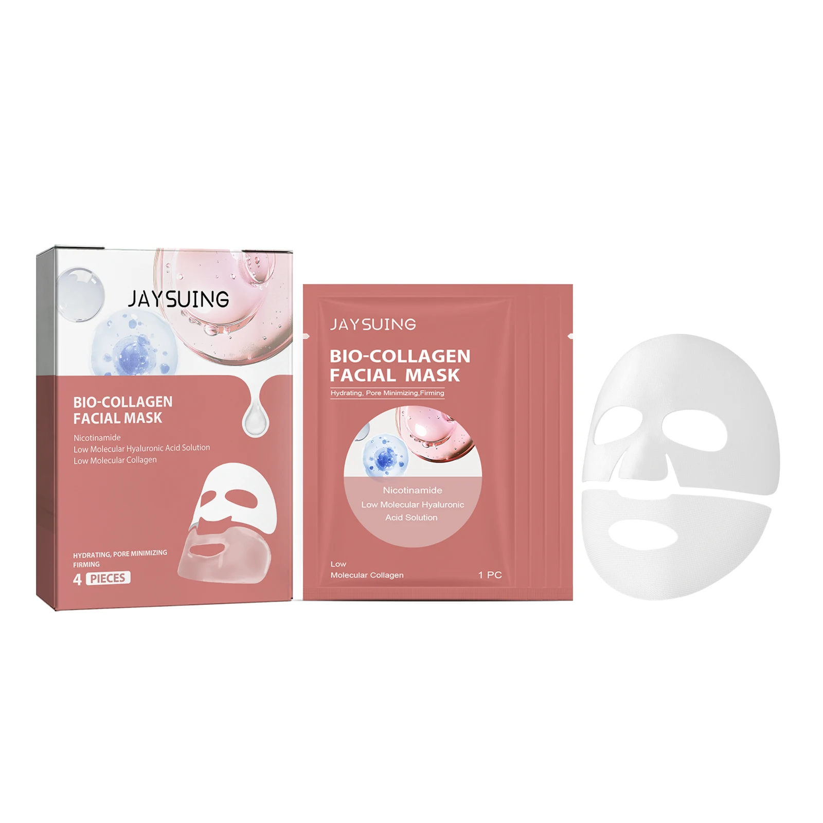 Jaysuing Bio Collagen Face Mask Rejuvenation Face Firming Shrink Pores Repair Skin Nourish Lifting Facial Moisturizing Mask 4pcs