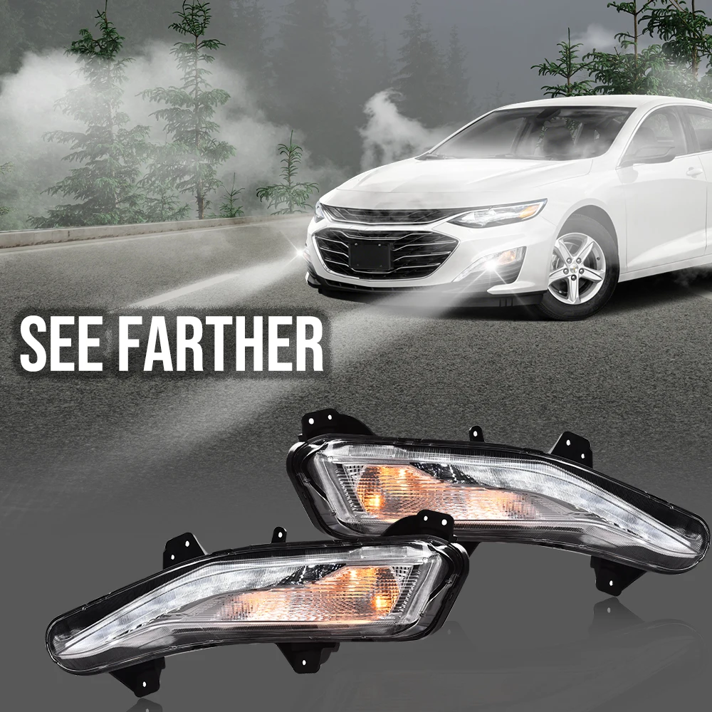 

2 шт. указатели поворота на бампере со светодиодными противотуманными фарами Drl, подходят для 19-2022 Chevy Malibu, водонепроницаемые, снегозащитные, пылезащитные