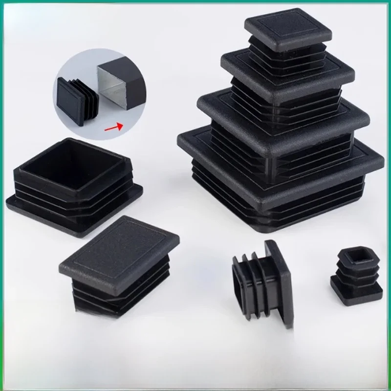 Bouchon d'extrémité d'obturation carré noir en plastique noir, couvercle de bouchon intérieur de meubles de pied 10x10mm ~ 100x100mm