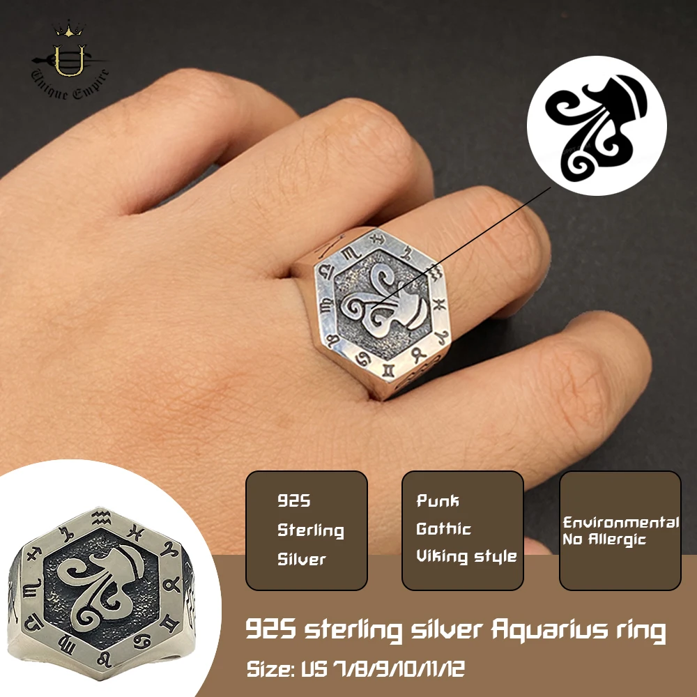 

‌925 Sterling Silver Aquarius Zodiac Ring Unisex Adjustable Constellation Signet Band Astrology Jewelry Gift for Birthday Horos