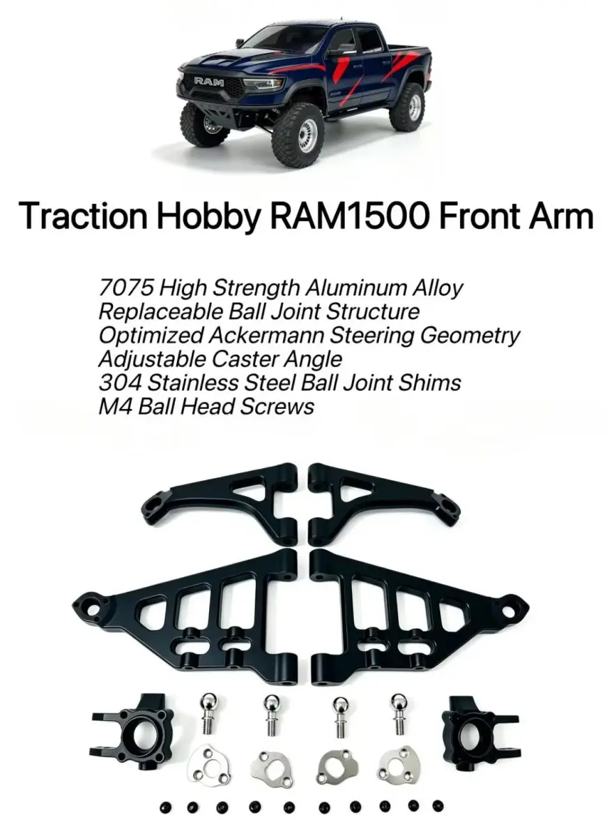 Traction Hobby 7075 Aluminum Nspeed Front Suspension Arm Kit for Doge RAM1500 1/8 Scale RC Crawler Car Upgrade Parts