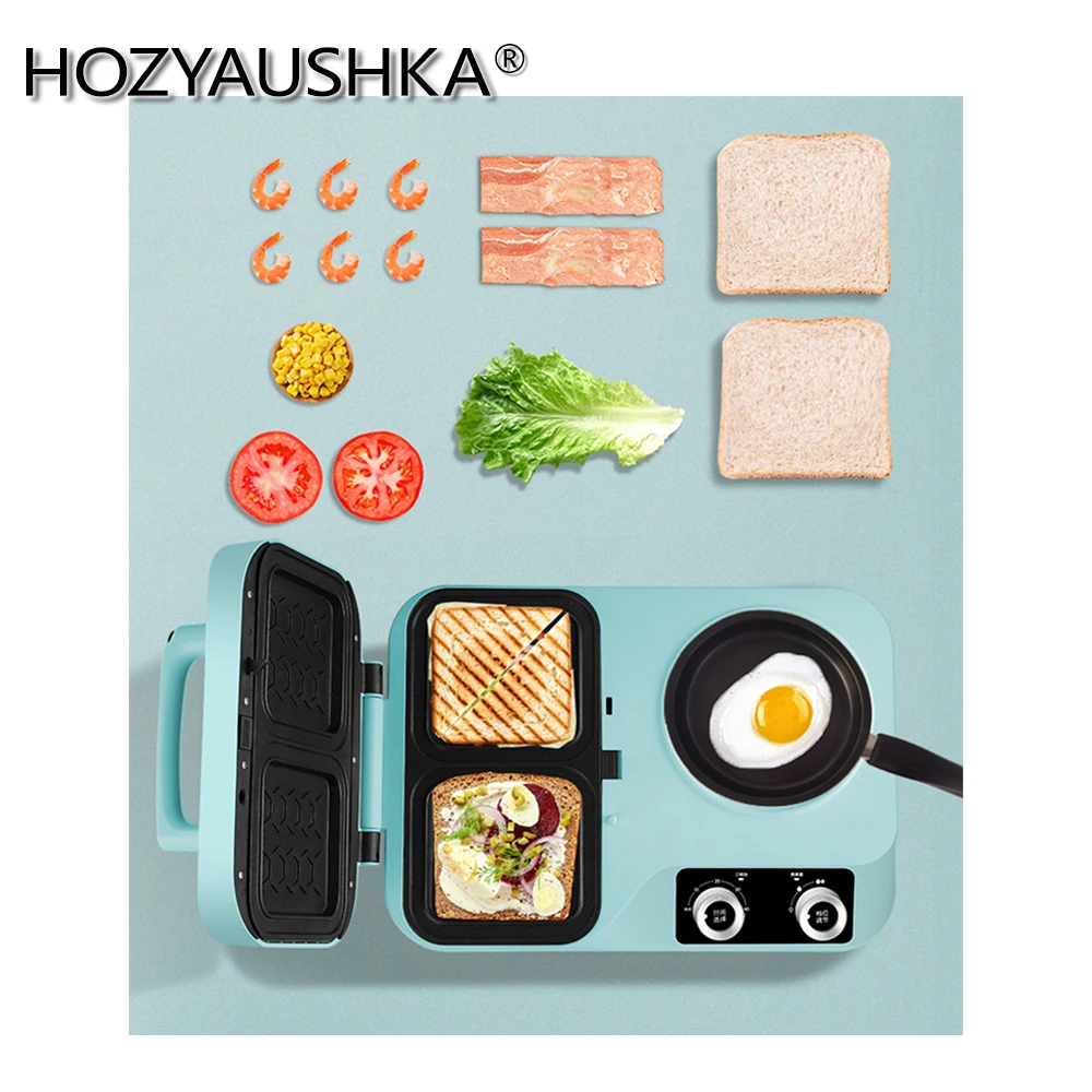 Multifunctional breakfast machine, HOZYAUSHKA, Ssmall sandwich maker, Double knob partition operation, Small barbecue machine