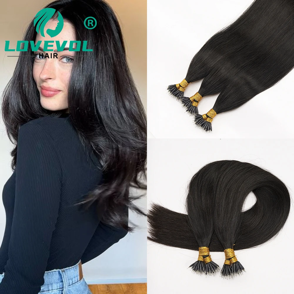 

Lovevol 1B # Наращивание волос с плоским кончиком, человеческие волосы, кератиновые, прямые, натуральные человеческие волосы, типсы для ногтей