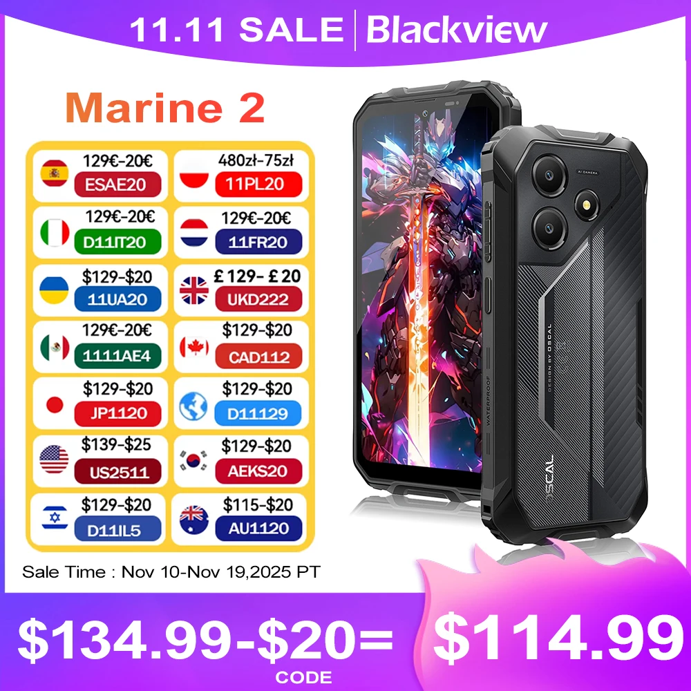 Blackview OSCAL Marine 2 Rugged Phone 8GB RAM 256GB Smartphone AI 11000mAh Battery 6.56 