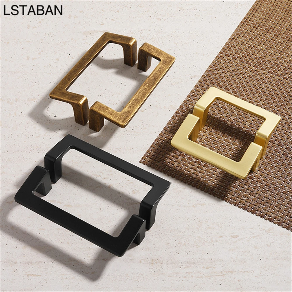 Modern Minimalist Kitchen Cabinet Door Handle Square Creative Hardware Cabinet Knob Antique Bronze Cupboard Wardrobe Drawer Pull