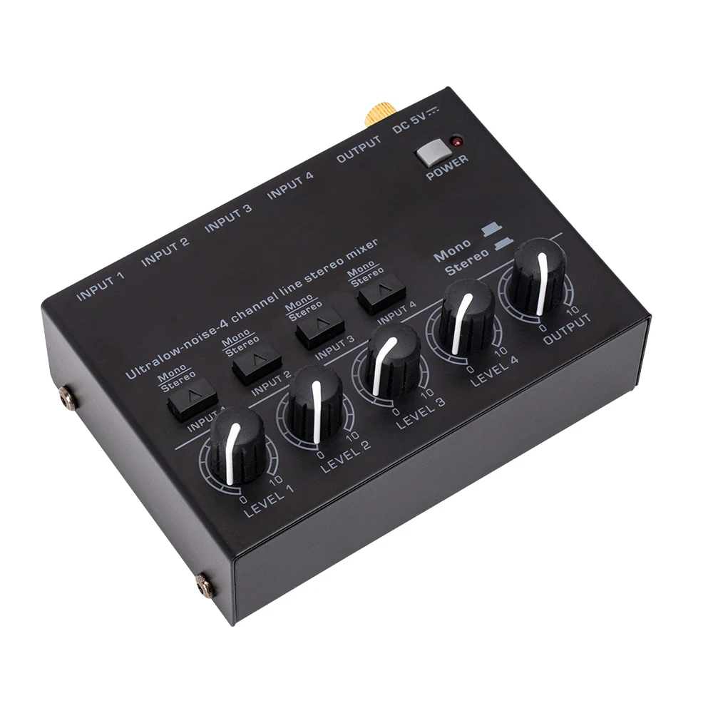 Mini Stereo Mixer MAX400 Ultralow Ruído 4 Canais Misturadores Console DC5V Com Adaptador De Alimentação para Guitarra Elétrica Tambor Piano