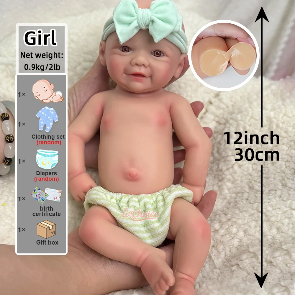 دمية أطفال واقعية مقاس 12 بوصة مصنوعة يدويًا من السيليكون بيبي قابلة للغسل لعيد الميلاد وعيد الأطفال ومجموعة الفنانين