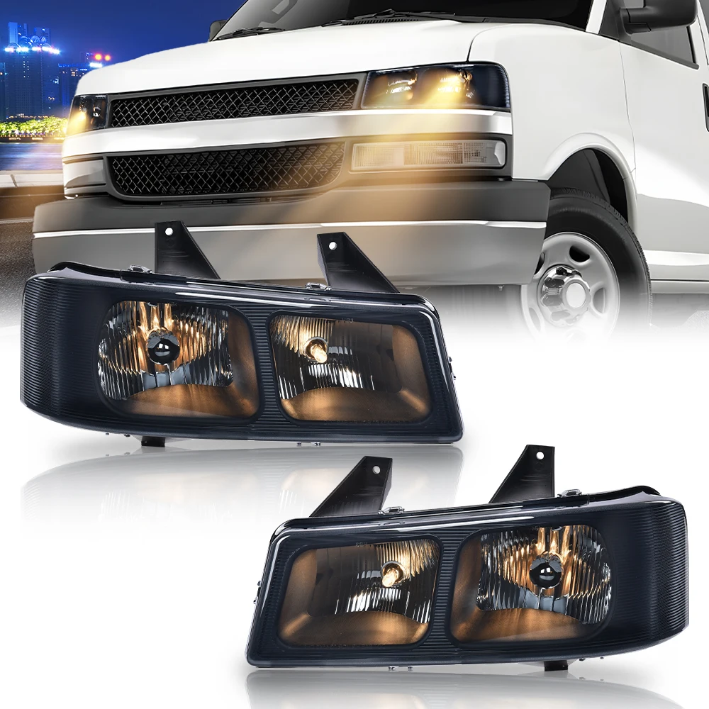 

1 Pair Smoked Lens Chrome Housing Headlights Fit for 2003-2019 Chevy Express Gmc Savana Van Gm2502233 Halogen Waterproof Durable