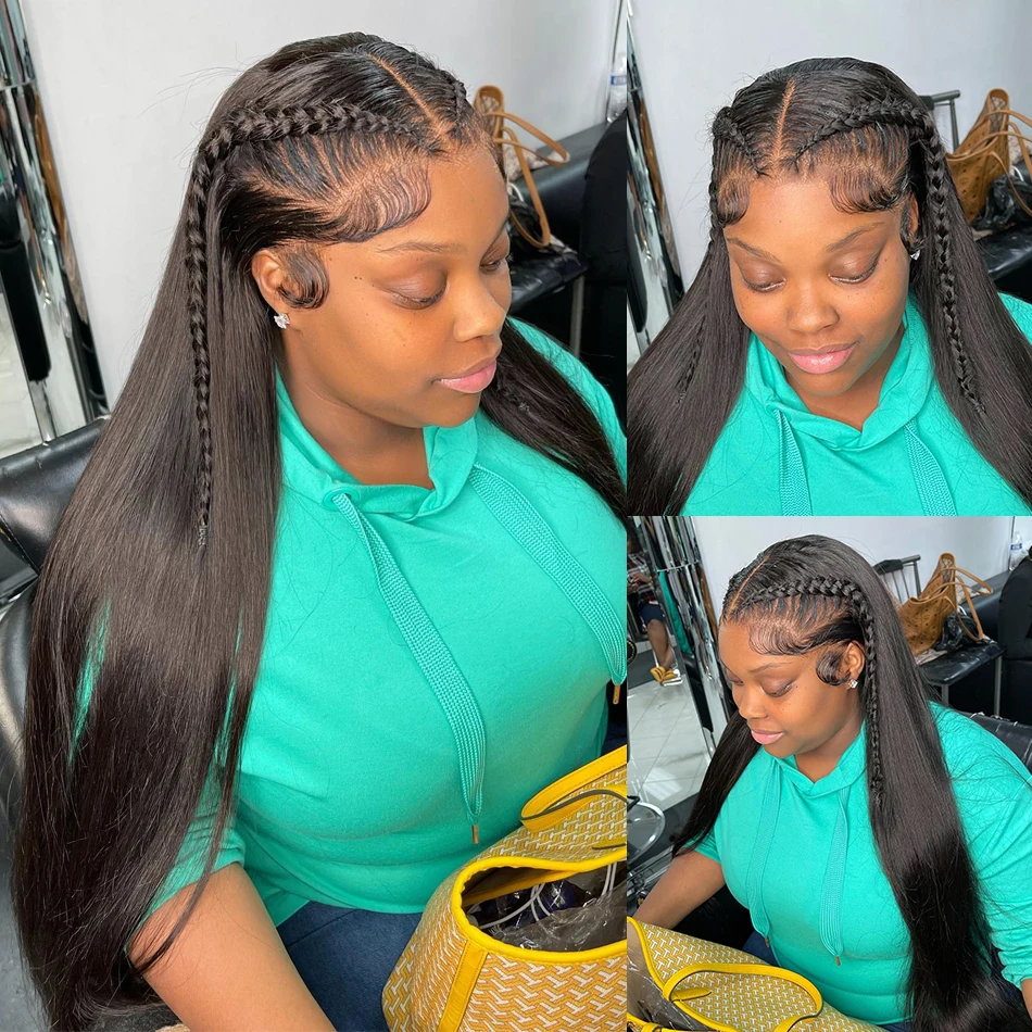 Perruque Lace Closure wig naturelle brésilienne Remy, cheveux lisses, 4x4, 5x5, pre-plucked, pour femmes africaines, 38, 40 pouces