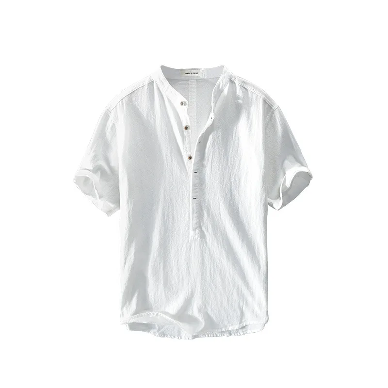 Camiseta de algodón y lino para hombre, camisa básica informal de cuello redondo, Tops clásicos de alta calidad, Color sólido, novedad de 2022