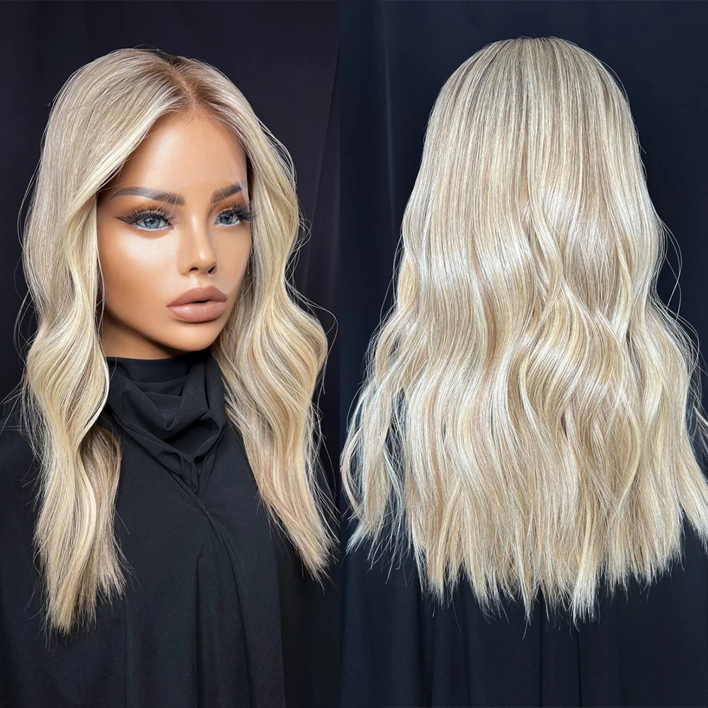 

Premium Brazilian Human Hair Full Lace Wigs Cool Blonde Highlights Natural Brown Roots Melting Lace Front Wig HD Lace 13X6 150%