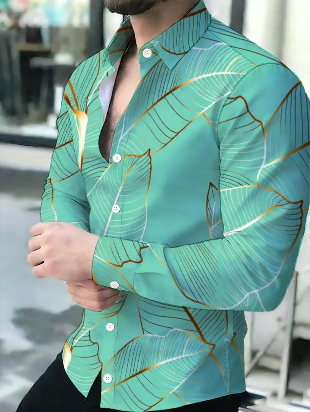 Men's Plus Size Long Sleeve Shirt 3D Vintage Golden Art Print Button Fully Open Collar Top Casual Hawaii Vacation Shirts for Men