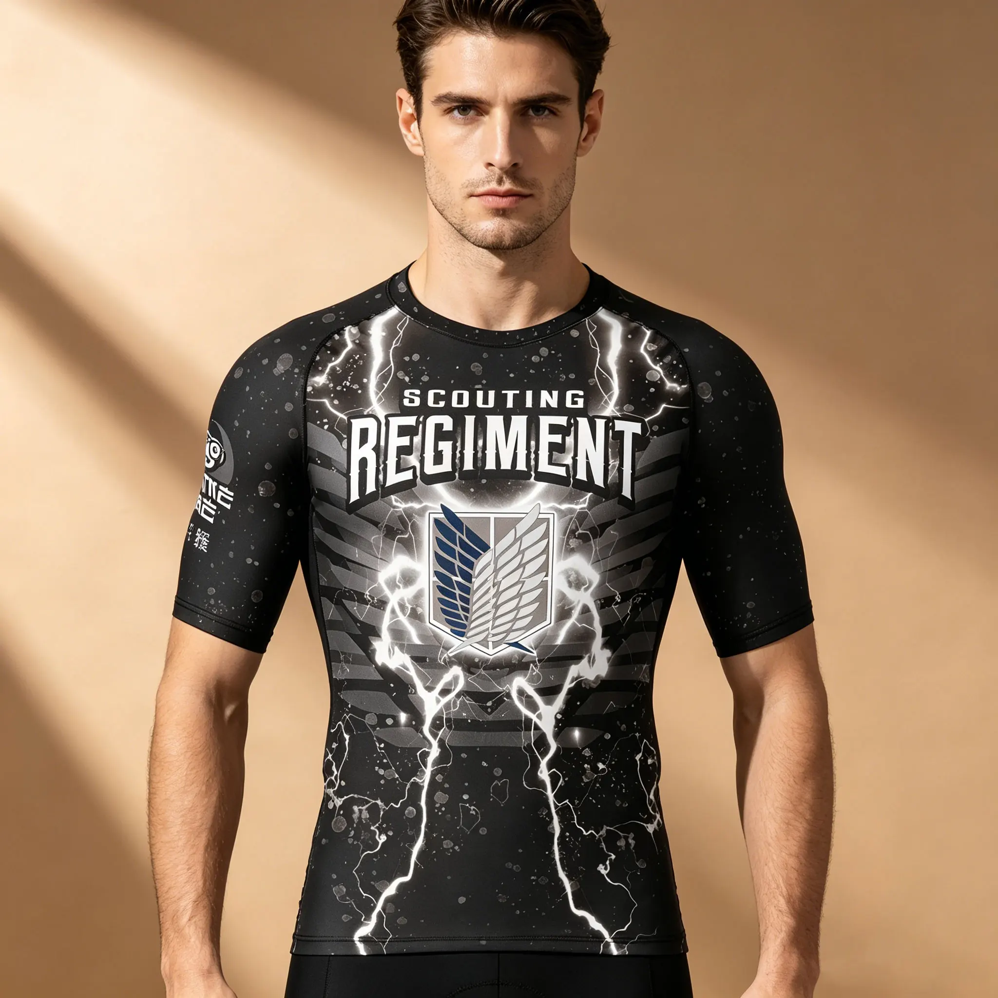 Herren-T-Shirt mit Aufdruck „Attack On Titan Scouting Regiment Wings Of Liberty Lightning“, schnell trocknendes Anime-Gym-Workout-Unterhemd
