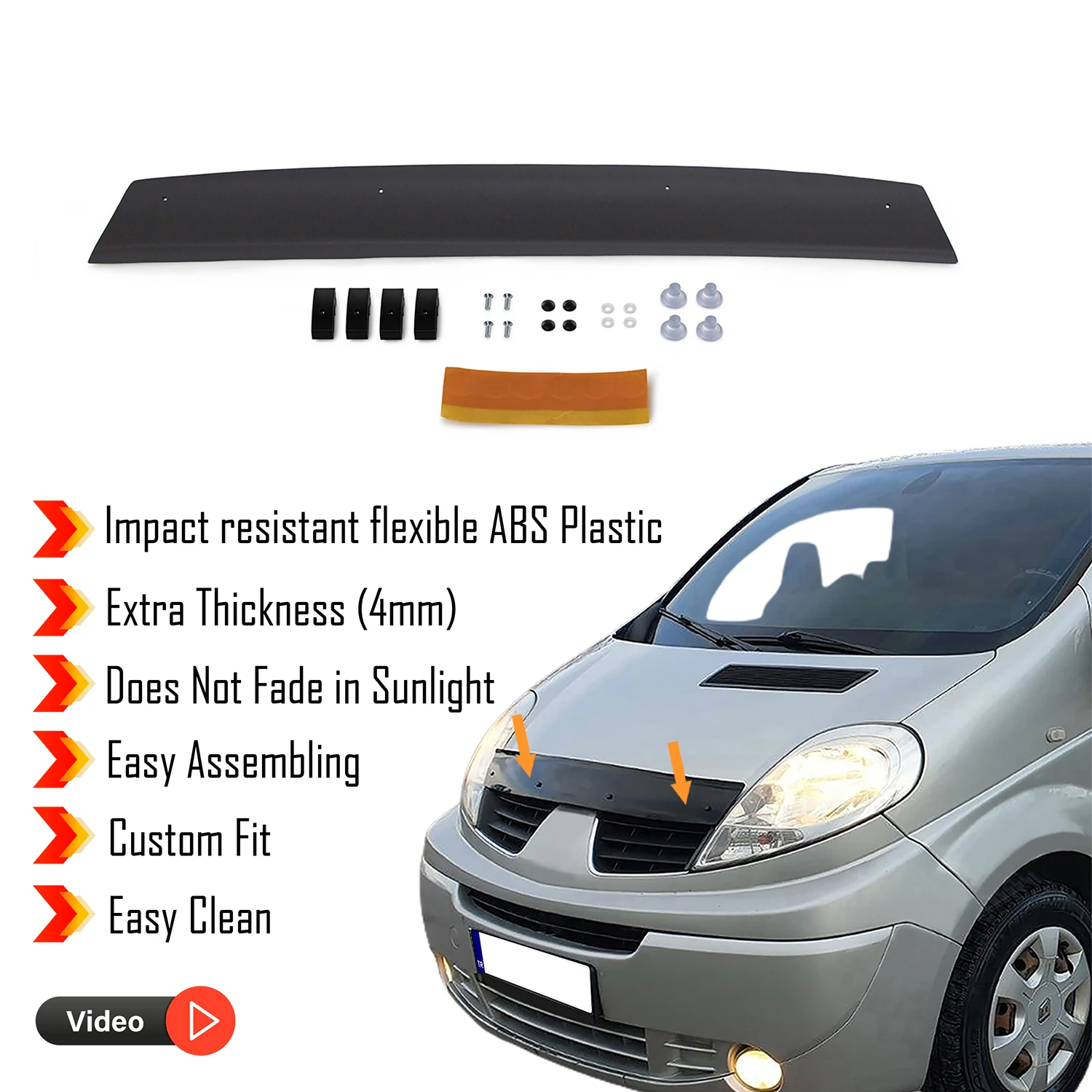 Hood Deflector Guard for Opel Vivaro (2001-2013) Bug Shield Bonnet Protector / 4 mm thickness and ultra-durable material