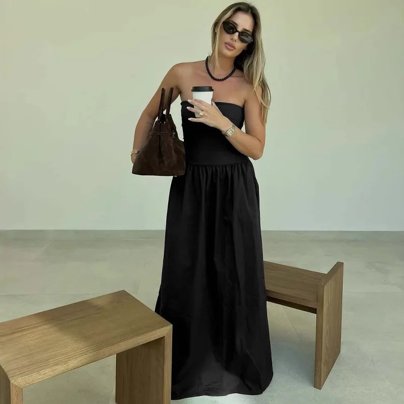 2025 المرأة أنيقة المرقعة حمالة فستان طويل مثير سليم ألف خط أكمام التباين اللون ماكسي فستان الصيف حفلة الزي