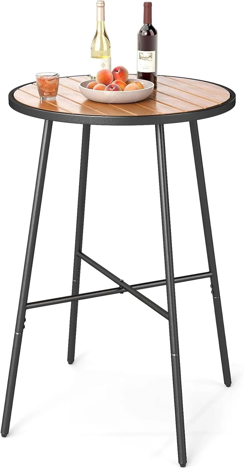 

Уличный барный стол, круглый стол для патио высотой 41 дюйм с столешницей из акации и металлическим каркасом, высокий уличный стол для паба/бистро