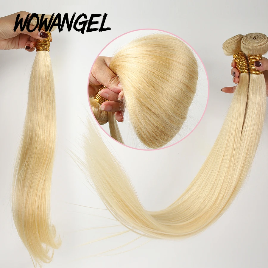 WOWANGEL 3/4 613 Honey Blonde Color Hair Extension Brazilian Hair Weave Bundles 26 28 30inches Straight Remy Human Hair Bundles