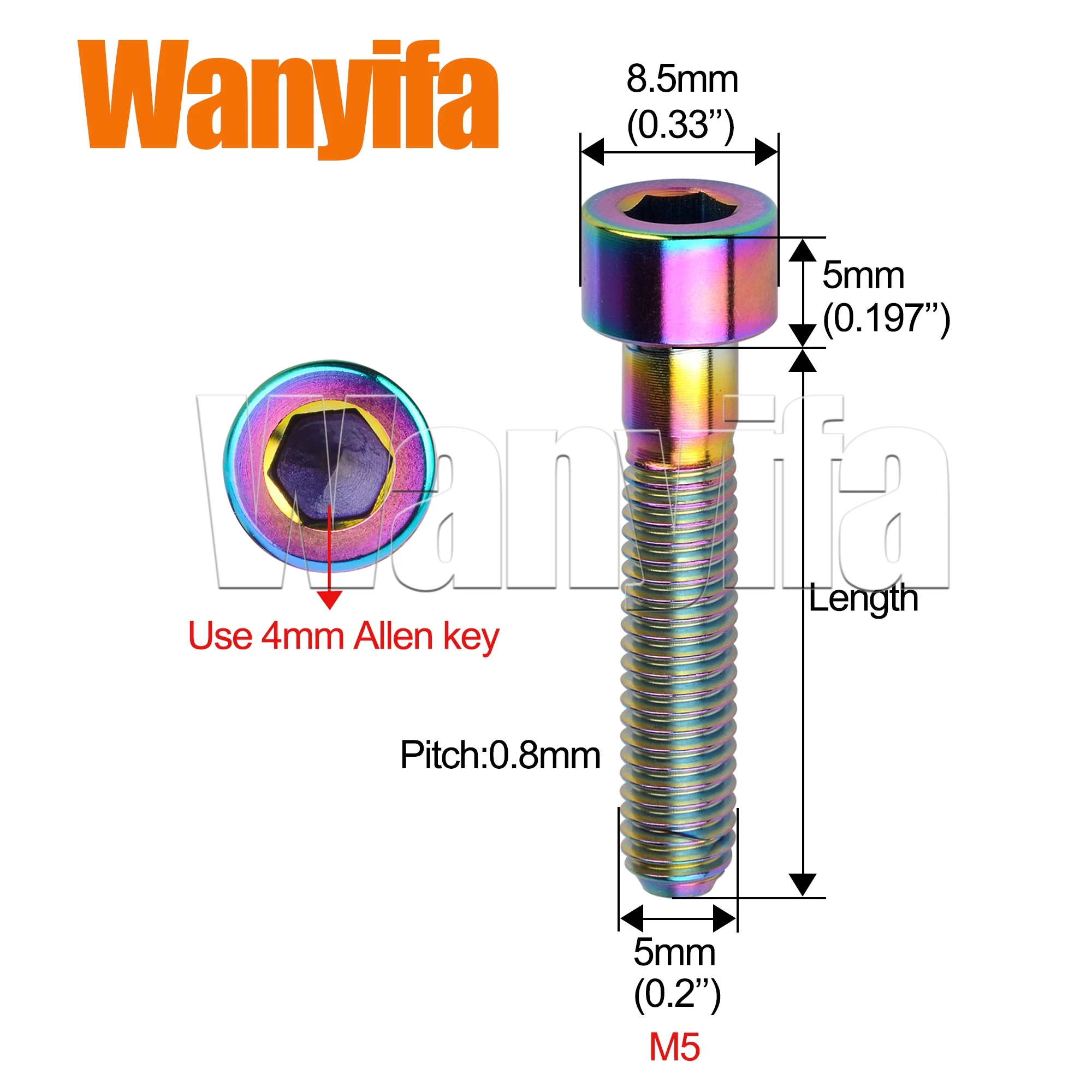 Wanyifa Titanium Bolt M5x10/12/16/18/20/25/30/35/40/45/50/55/60mm Cylindrical Head Hex Screws for MTB Bike Accessories