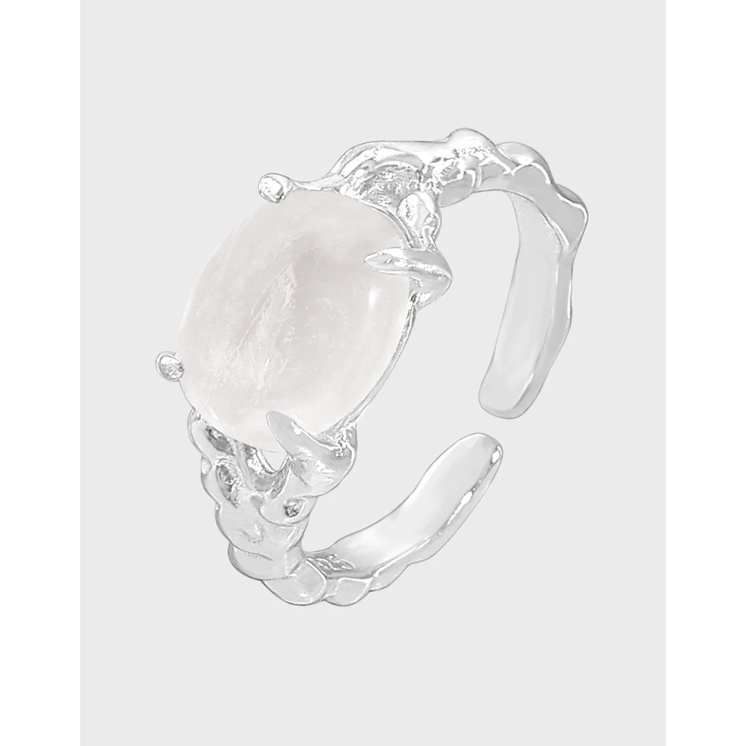F.I.N.S Original Luxury Natural Crystal S925 Sterling Silver Open Ring Wrinkled Texture Open Resizable Index Finger Fine Jewelry