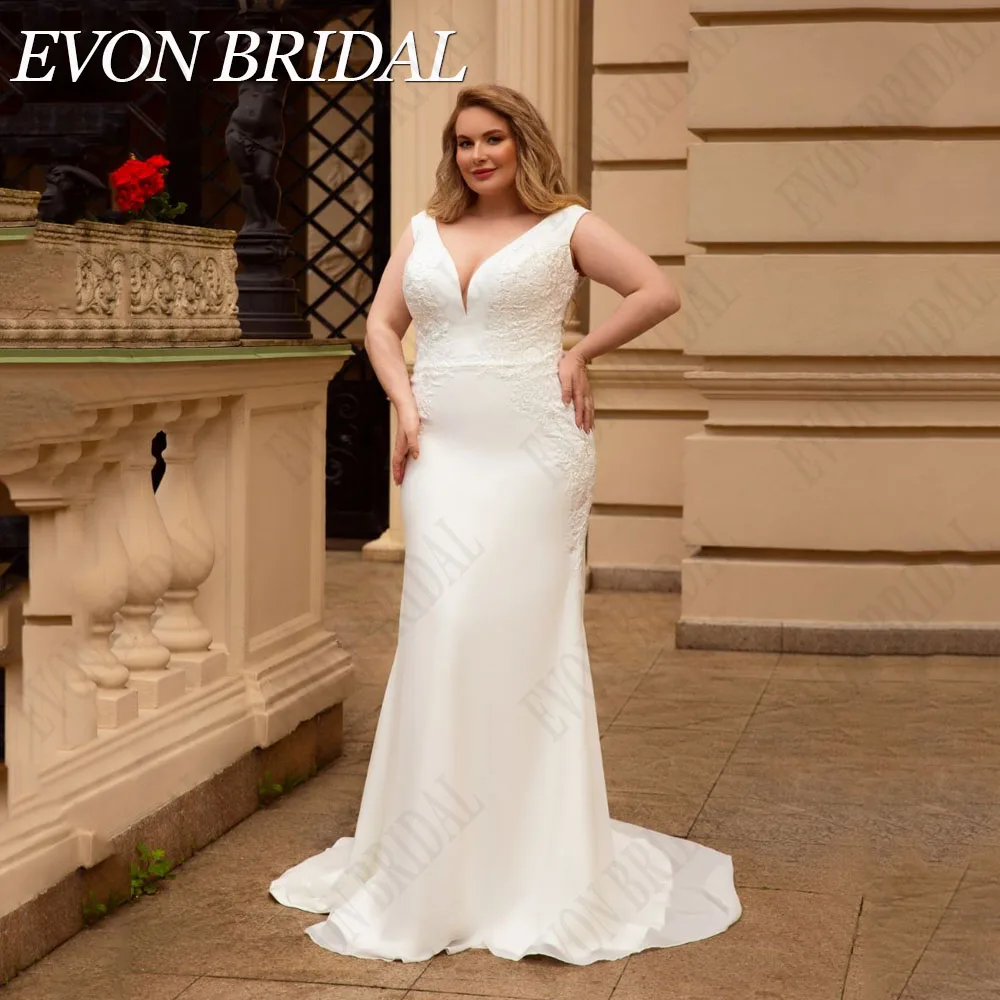 EVON BRIDAL Mermaid Chiffon Wedding Dresses Plus Size Woman Sleevless Sleeveless V-Neck Hochzeitskleider Damen Große größe