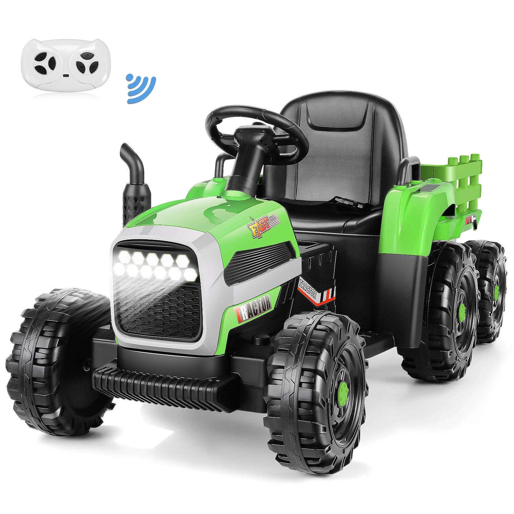 12V Kids Ride on Tractor with Trailer 7AH Battery Powered Tractor Electric Car for Toddler, Ride on Toys Motorized Vehicle