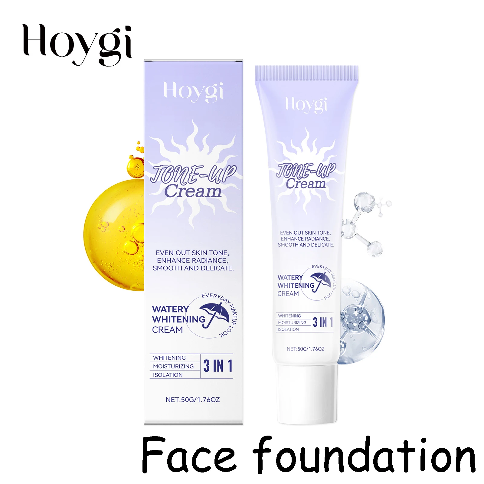 Hoygi-crema de base facial acuosa, mejora el brillo de la piel, hidratante, cobertura perfecta, Reduce la sequedad, crema de base facial brillante