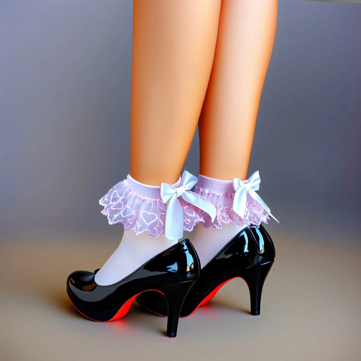 Chaussettes d'été en dentelle stéréoscopique Nolita pour femmes, haute élasticité, 120Den, nœud rond, velours blanc, soie, nœud Gudetama, à volants