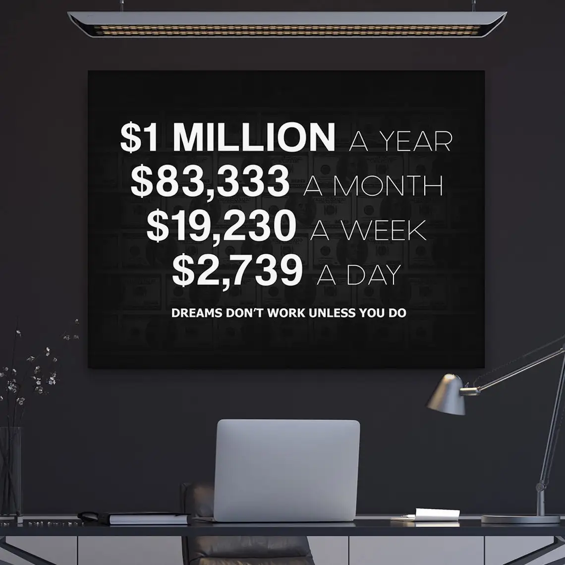 1 Million Dollars A Year Office Decor Wall Art Motivational Canvas Print Inspirational Success Entrepreneur Motivation Sign