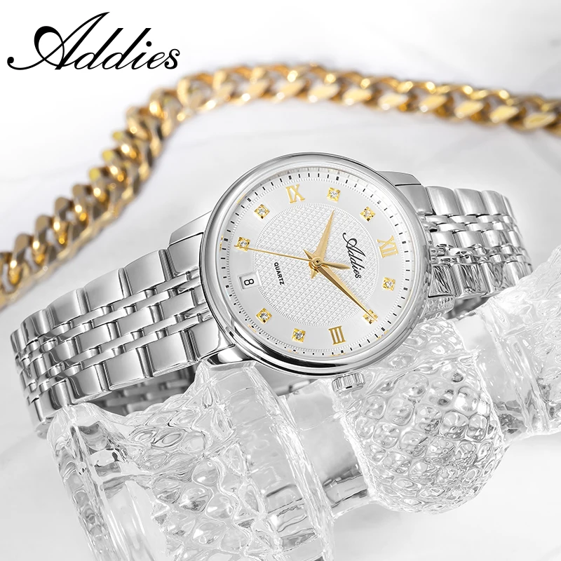 ADDIES Women's Luxury Quartz Watch Elegant Diamond Dial 316L Stainless Steel Watch Sapphire Glass 50m Waterproof Gift For Women