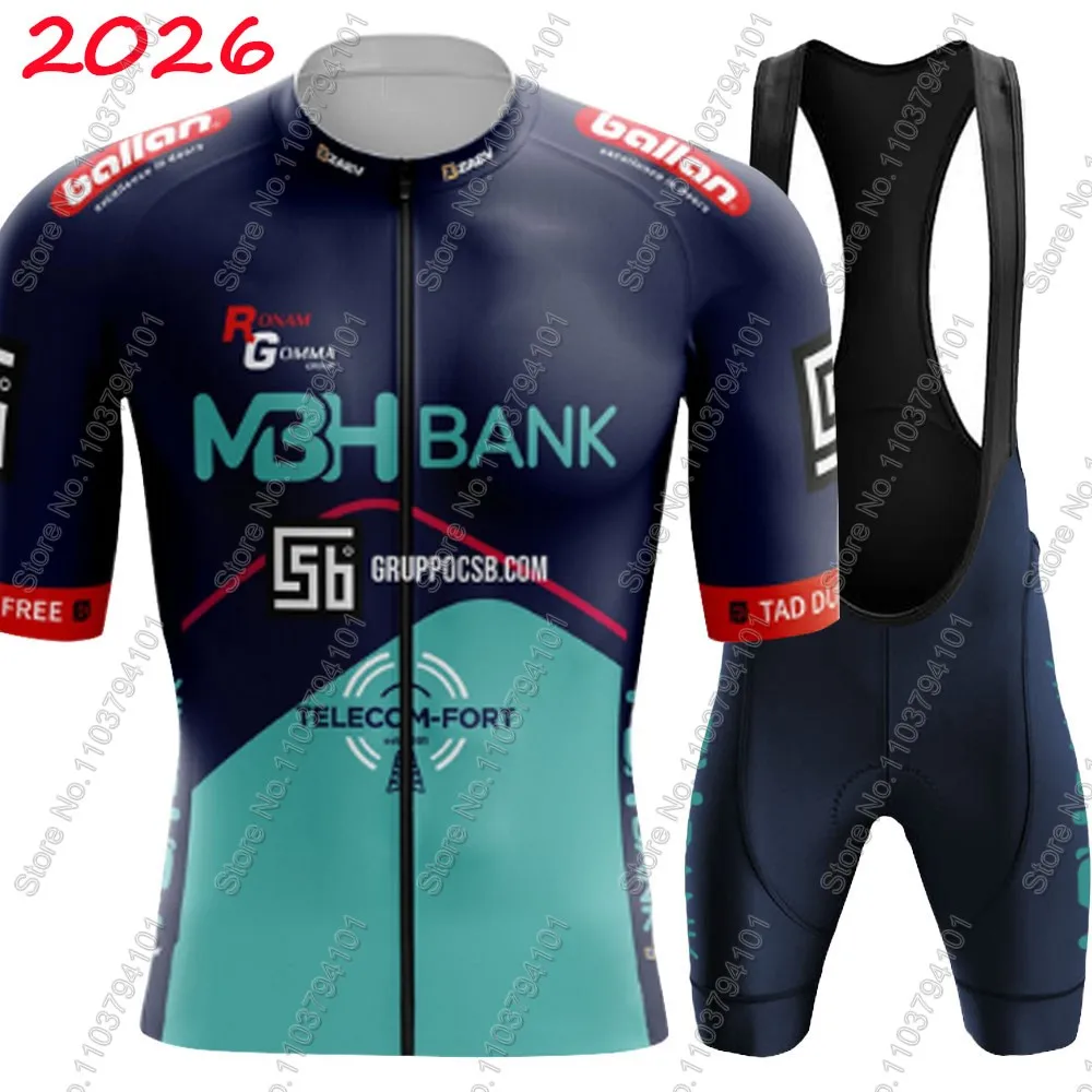

2026 MBH BANK Ballan Csb Colpack Комплект велосипедного трикотажа Летняя одежда для велоспорта Мужской комплект с короткими рукавами Рубашка для шоссейного велосипеда Костюм Нагрудник Шорты