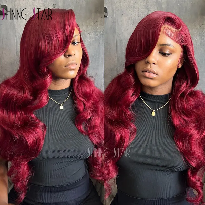 

180% 99J Burgundy Lace Front Wig Red Body Wave Colored Human Hair Wigs Body Wave 13X4 Hd Lace Frontal Wig 100% Human Hair Sale